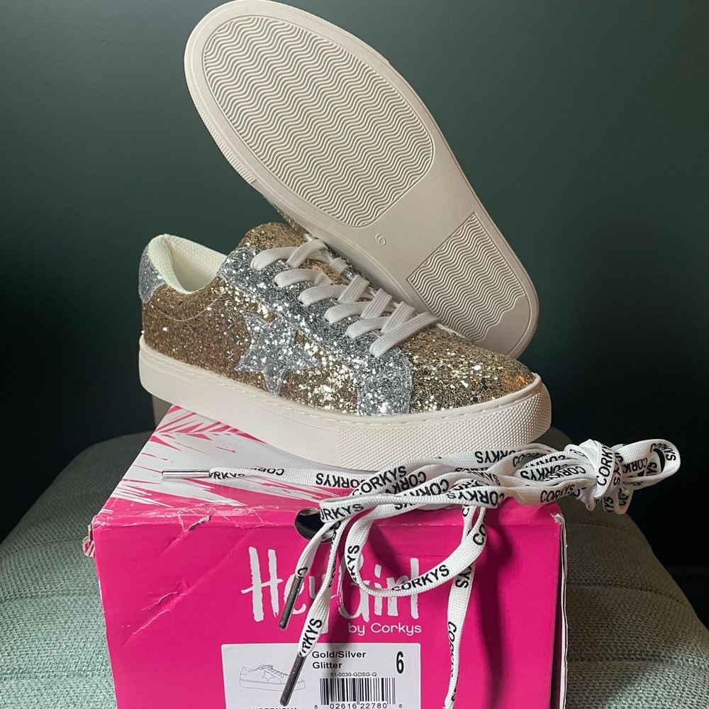 Corkys Glittery Gold and Silver Sneakers